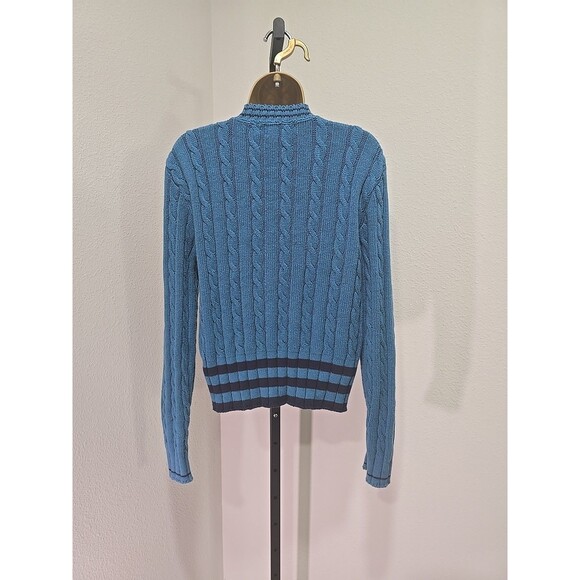 Vtg Brooks Bros Cable Knit Sweater Womens M Teal Blue V Neck Long Sleeve Classic - Picture 5 of 7